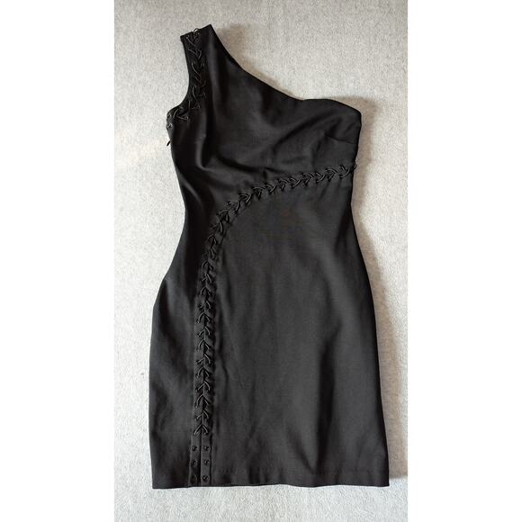 HALSTON HERITAGE Dress Size 6 NWT Lace Up One‎ Shoulder Ponte Fitted Sheath - Picture 1 of 11